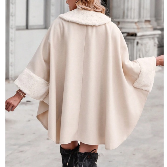 Classic Vegan Fur 3/4 sleeve Cape Jacket Coat - Picture 3 of 6